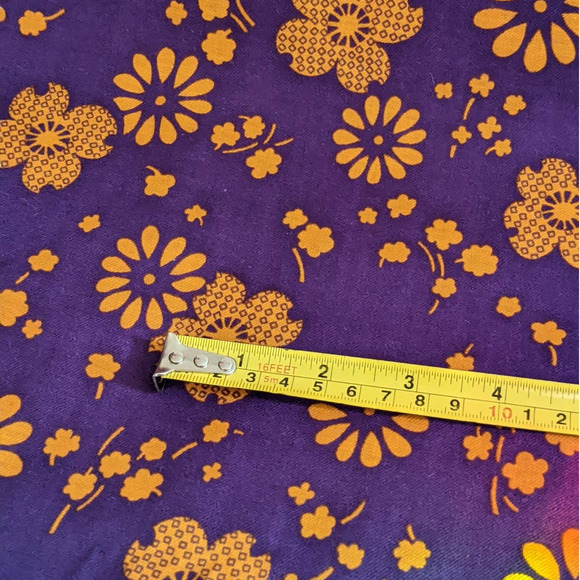 Vintage 60's 70s FLOWER POWER Fabric, Funky Orange & Purple Floral Print 44" BTY - Picture 6 of 8